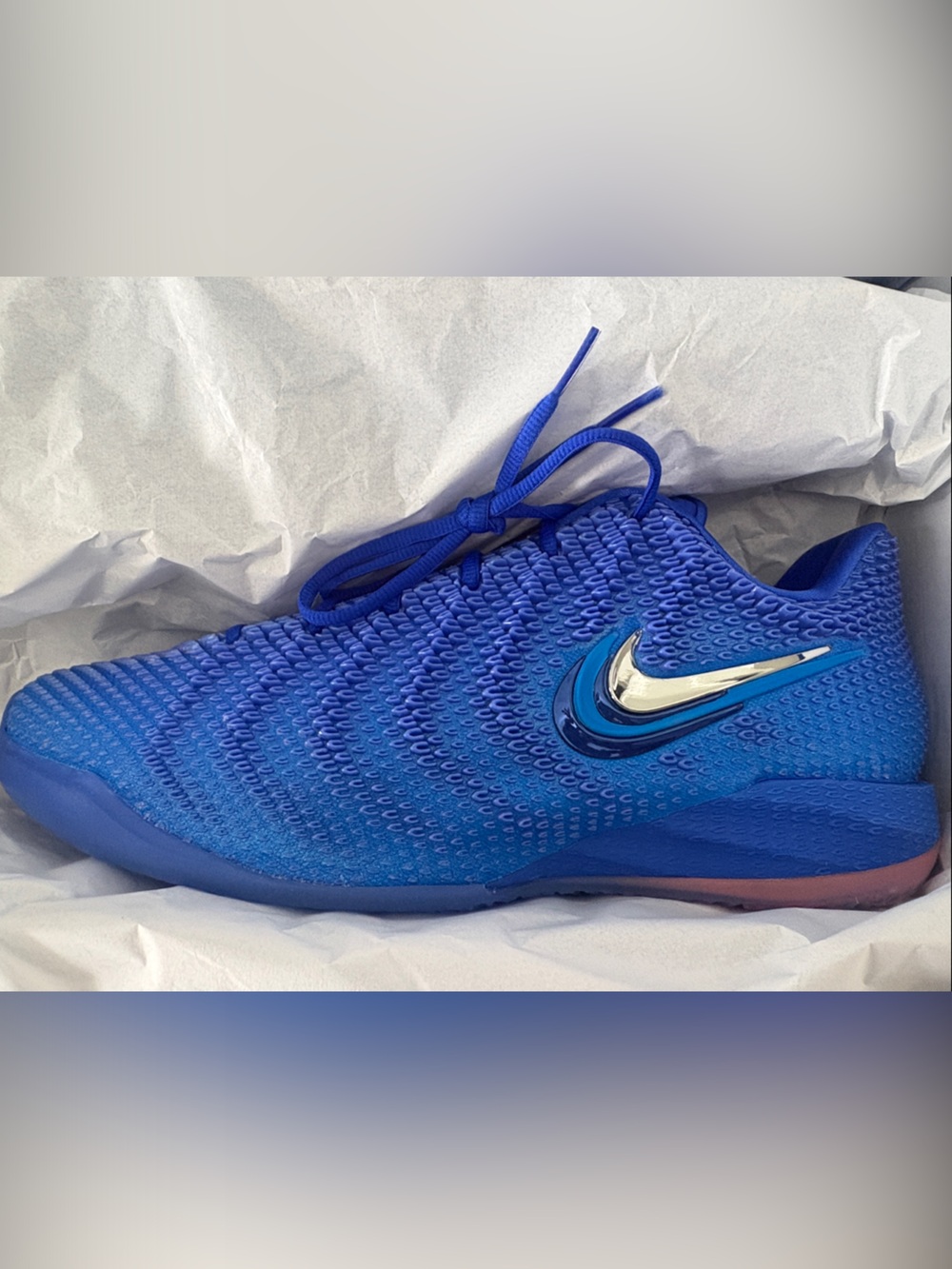 Nike Women's Caitlin Clark Royal Blue Knit Trainer with Metallic Silver Swoosh
